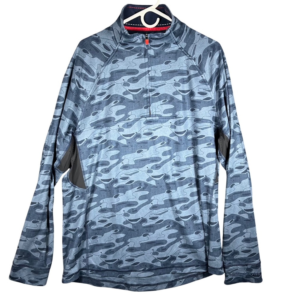 Vineyard Vines Pullover Men Large Blue Camo Golf Course Performance Quarter Zip